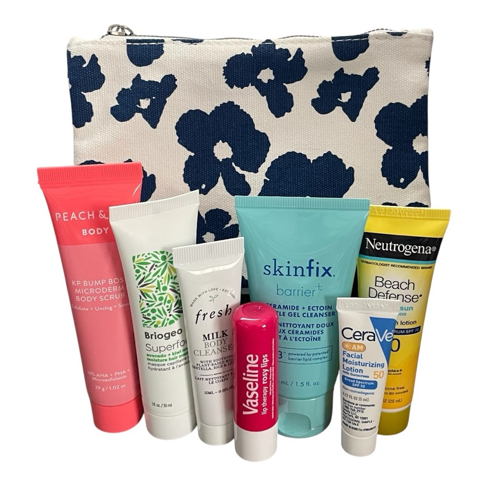 Travel Beauty Bundle | 7 High-End Minis + Floral Cosmetic Bag | Brand New
